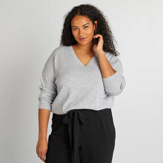 Fine-knit V-neck sweater GREY