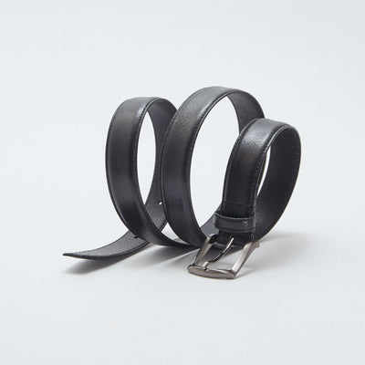 Basic leather belt with metal buckle BLACK