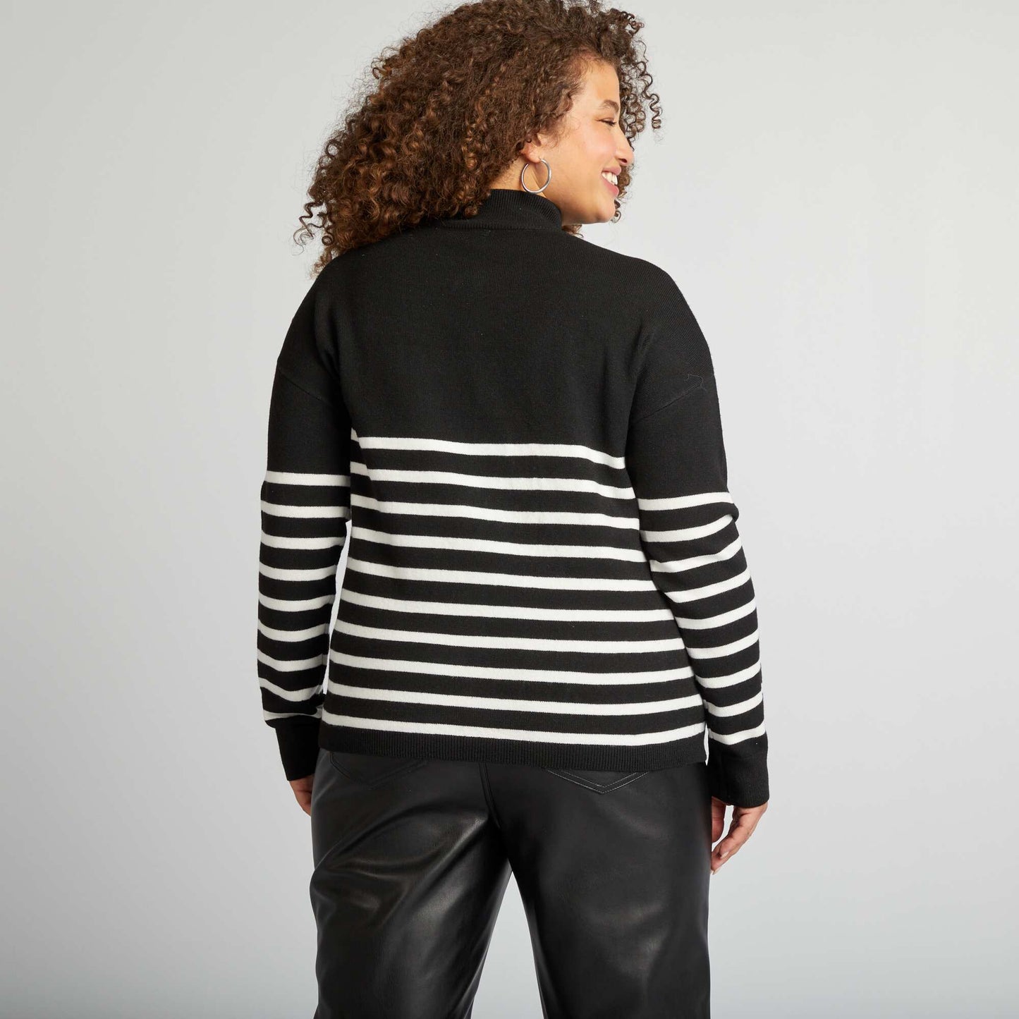 Striped sweater with high neck BLACK