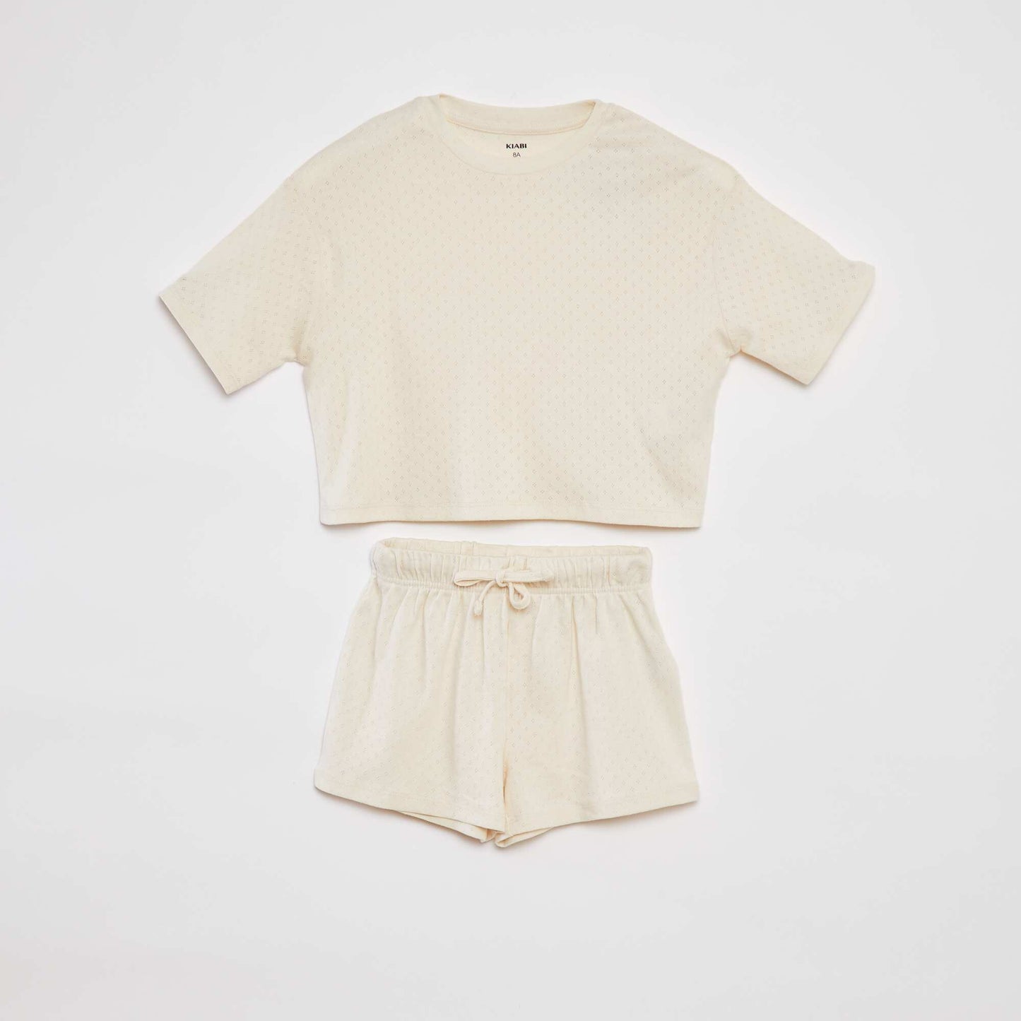 Long pointelle pyjamas with a T-shirt and trousers WHITE