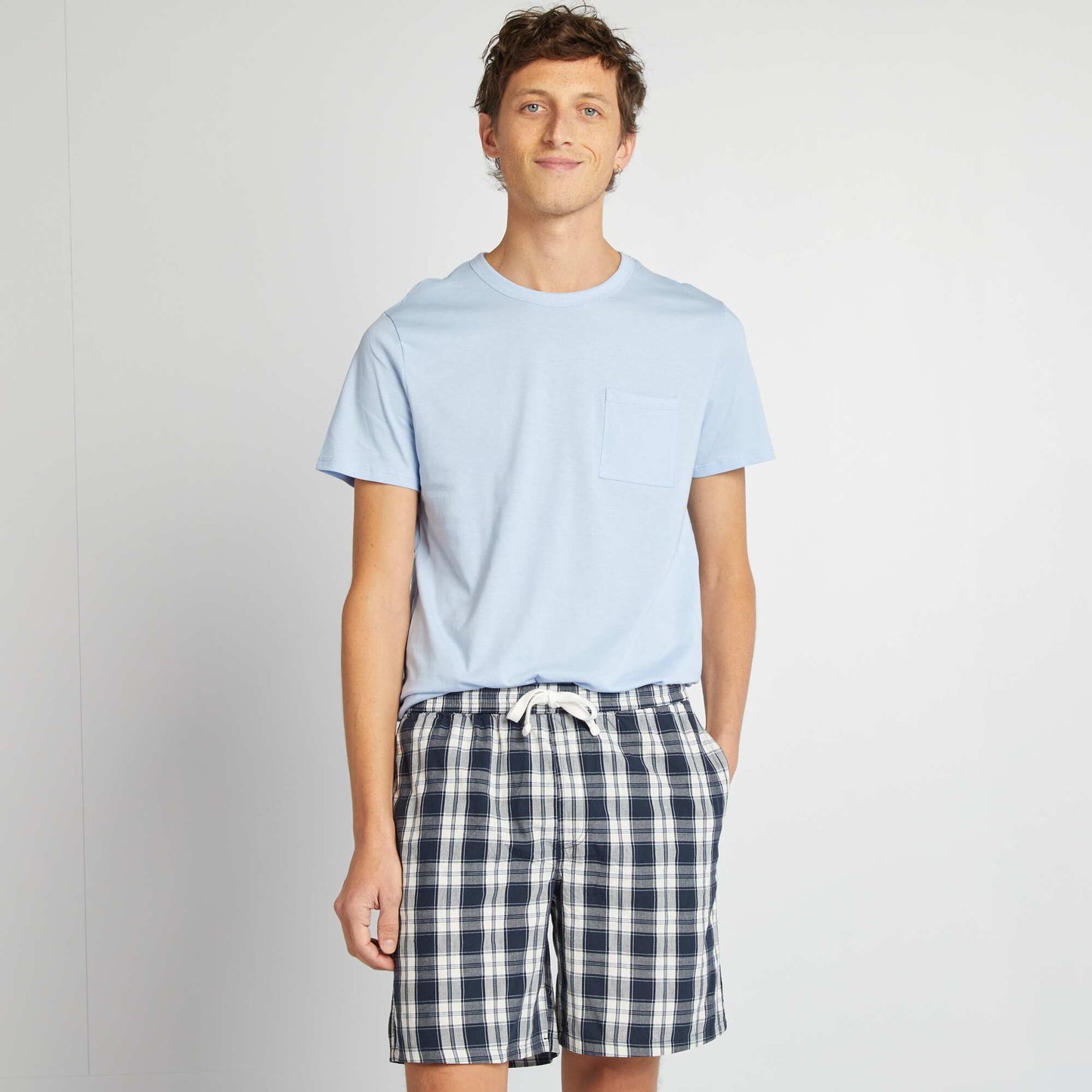 Short poplin pyjamas - 2-piece set BLUE