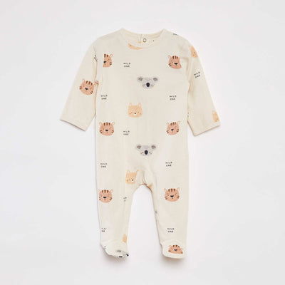 Patterned sleepsuit with feet WHITE