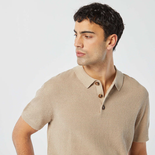 Knitted fabric polo shirt BEIGE