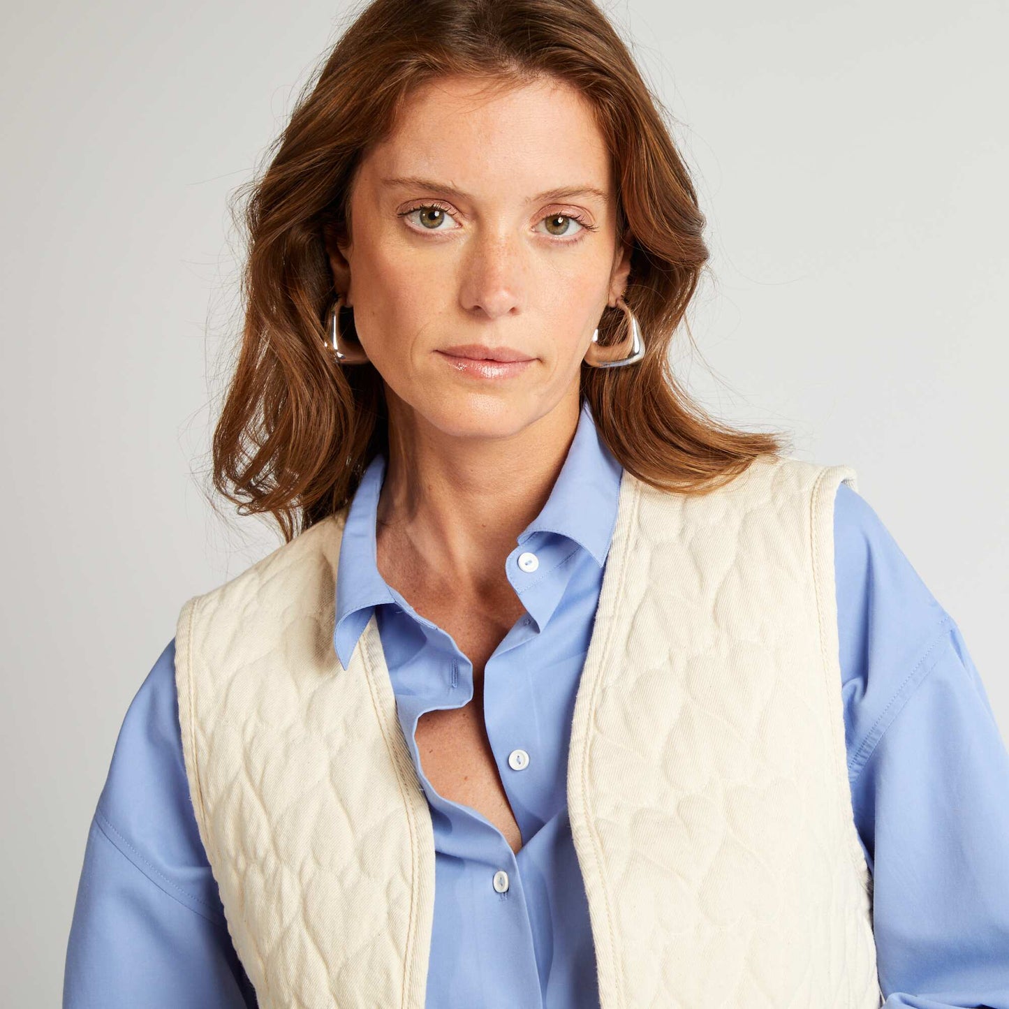 Denim jacket with heart-shaped quilting WHITE