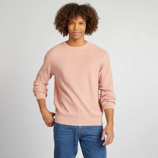 Round neck piqué knit sweater PINK
