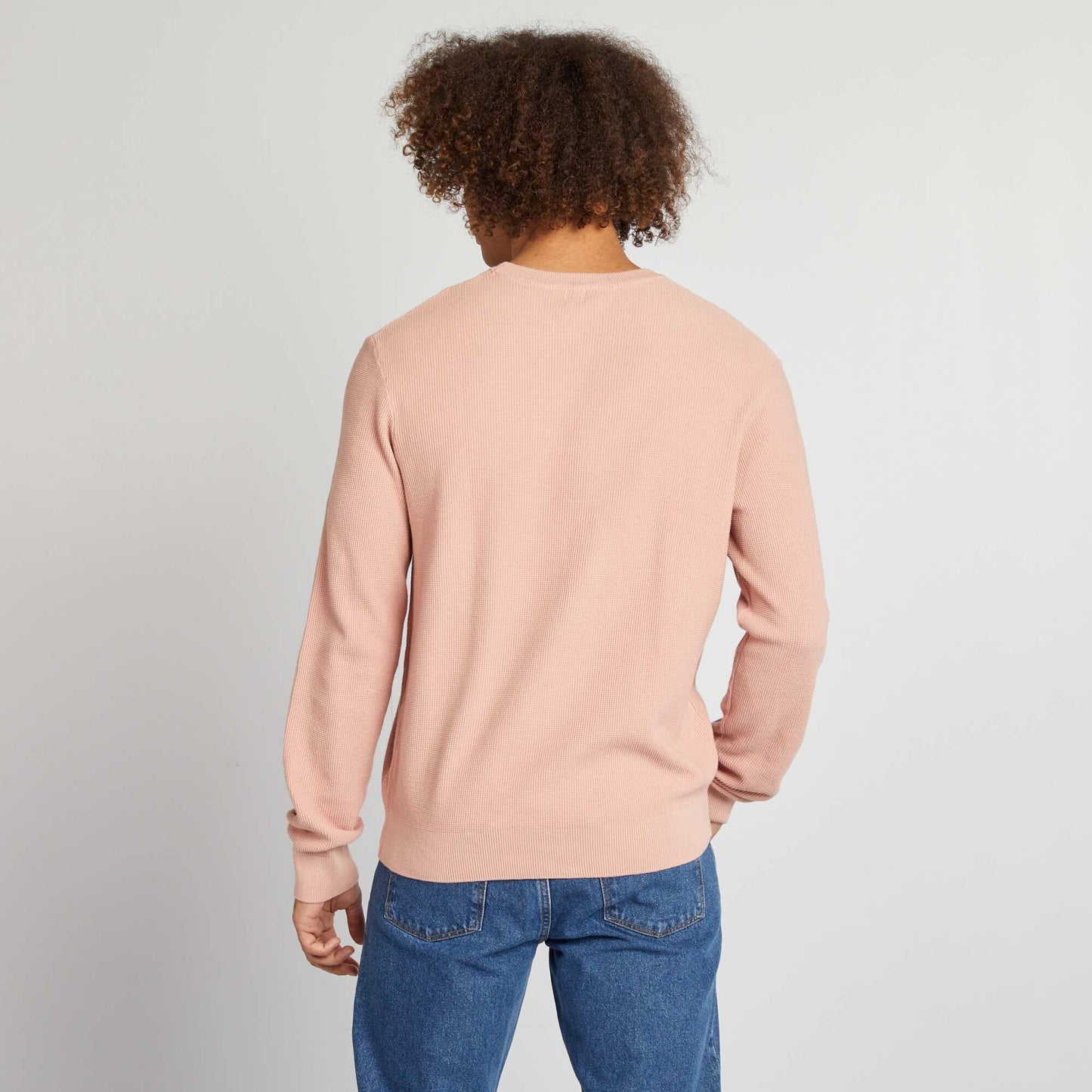 Round neck piqué knit sweater PINK