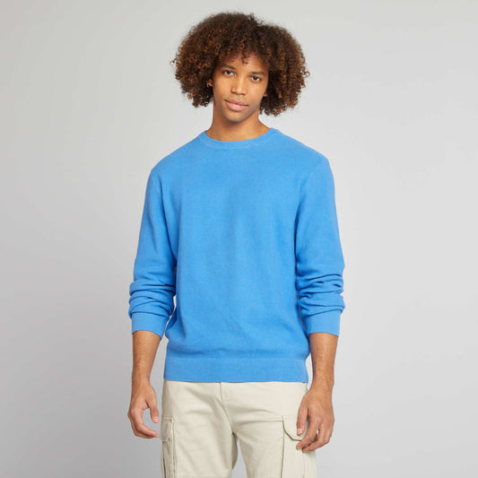 Round neck piqué knit sweater BLUE