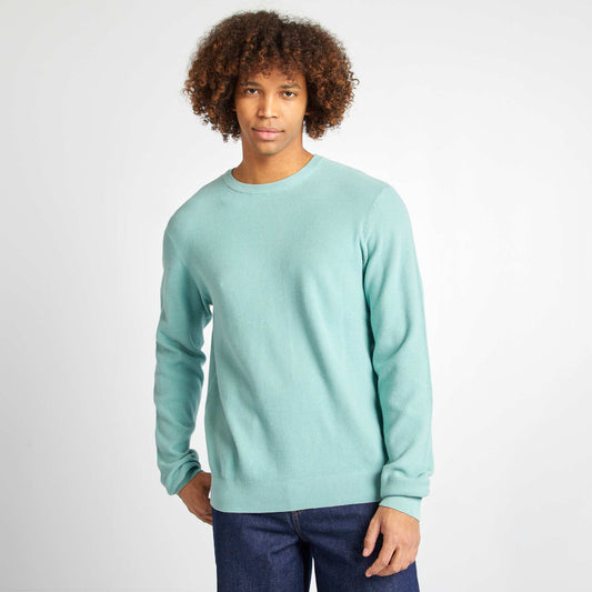 Round neck piqué knit sweater GREEN