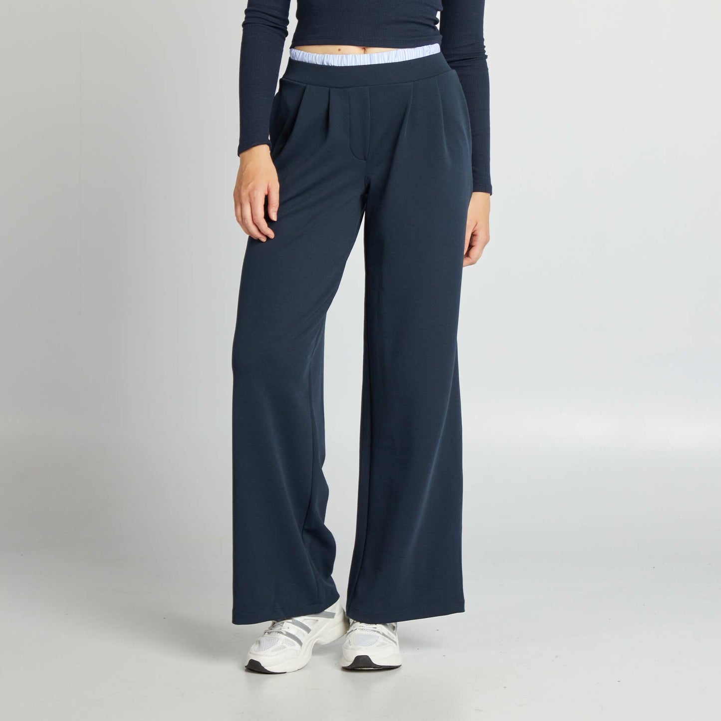 Wide-leg joggers with visible boxer waistband effect BLUE