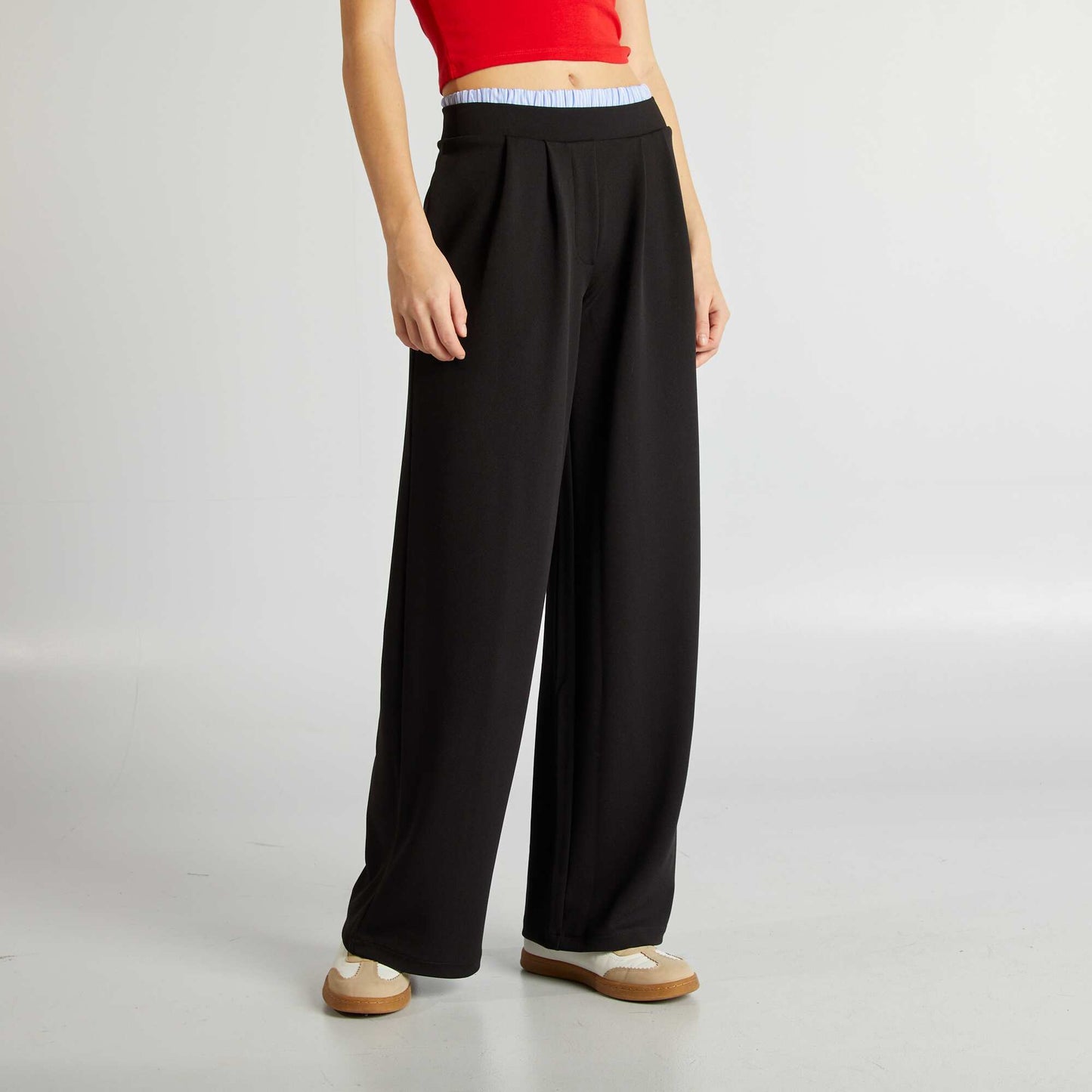 Wide-leg joggers with visible boxer waistband effect BLACK