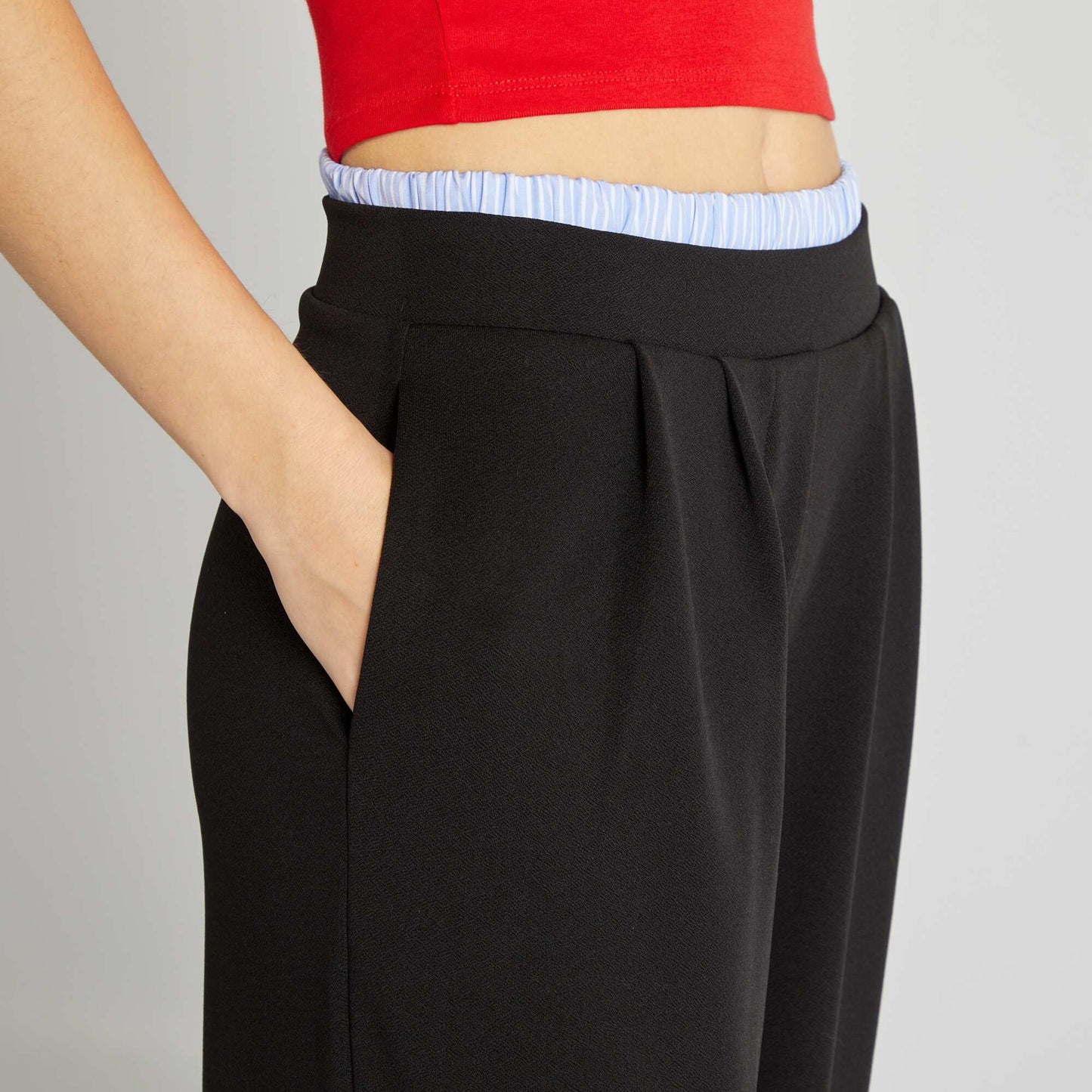 Wide-leg joggers with visible boxer waistband effect BLACK