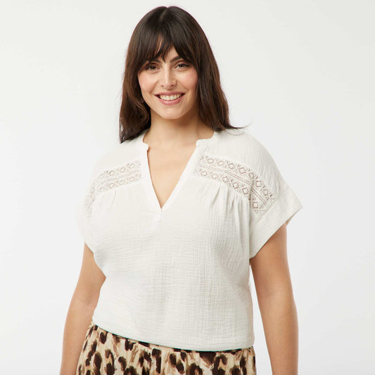 Double cotton gauze blouse WHITE