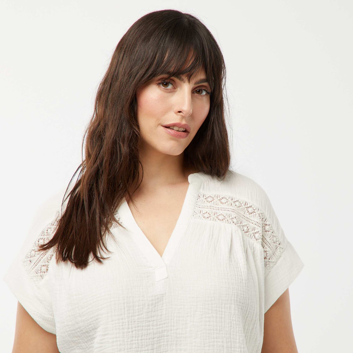 Double cotton gauze blouse WHITE