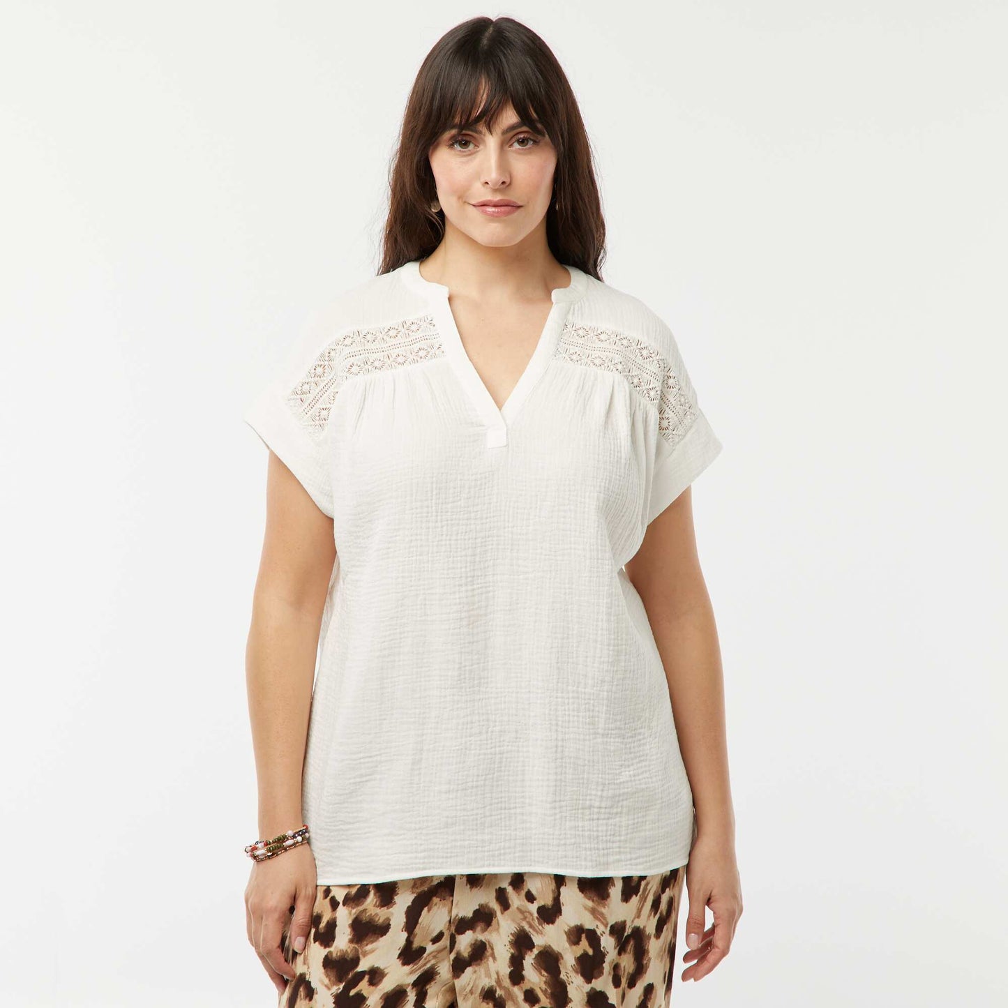 Double cotton gauze blouse WHITE