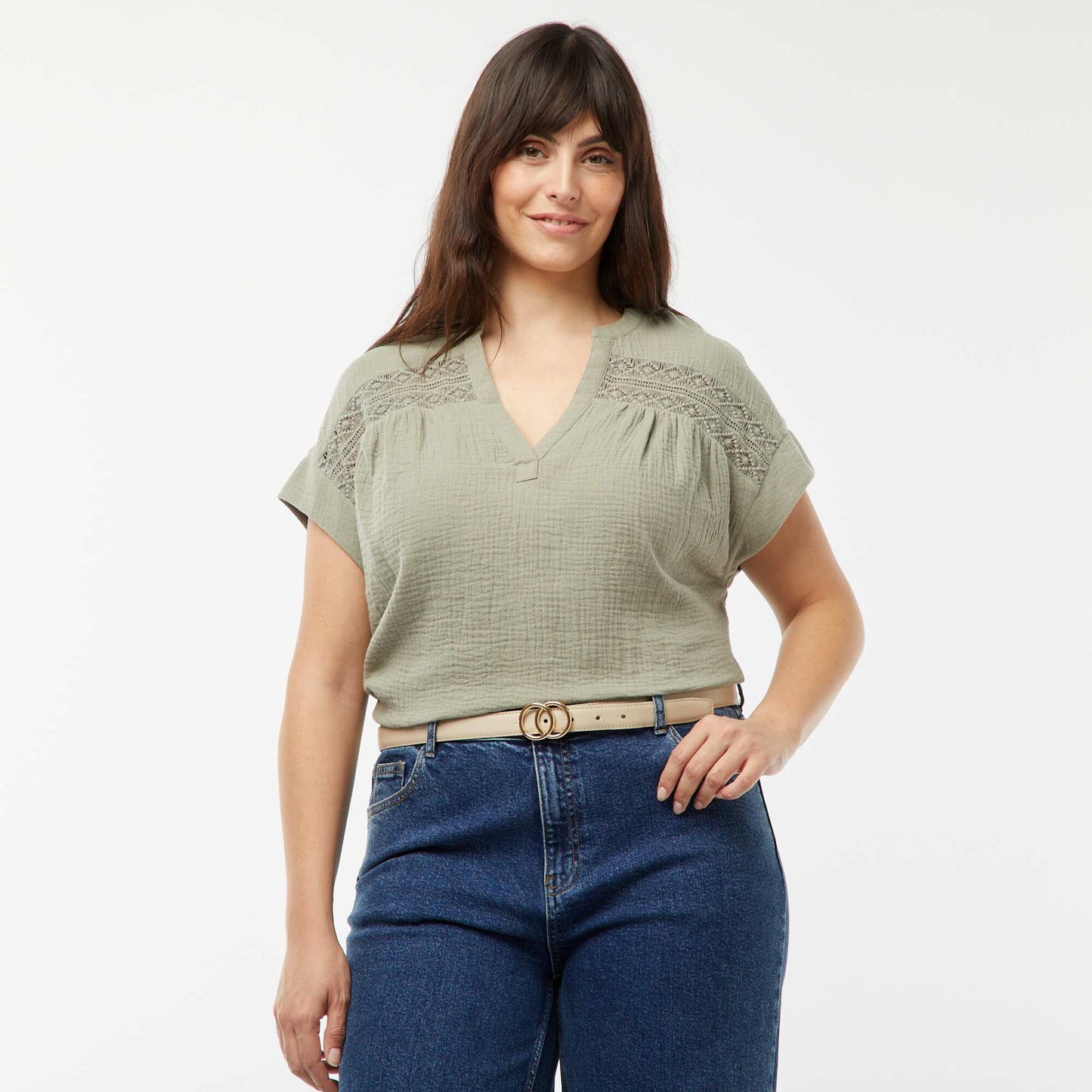 Double cotton gauze blouse GREEN