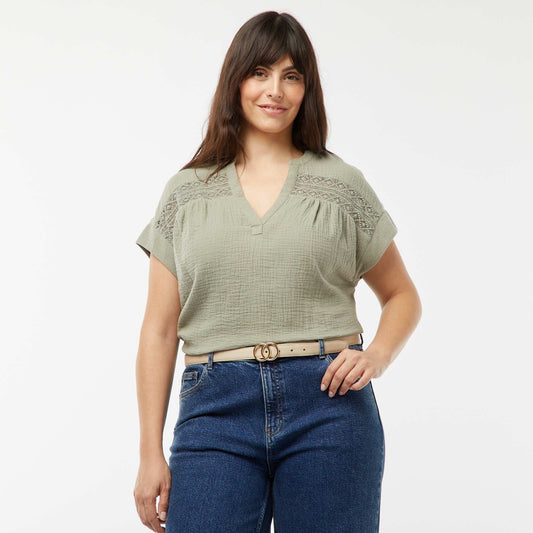 Double cotton gauze blouse GREEN