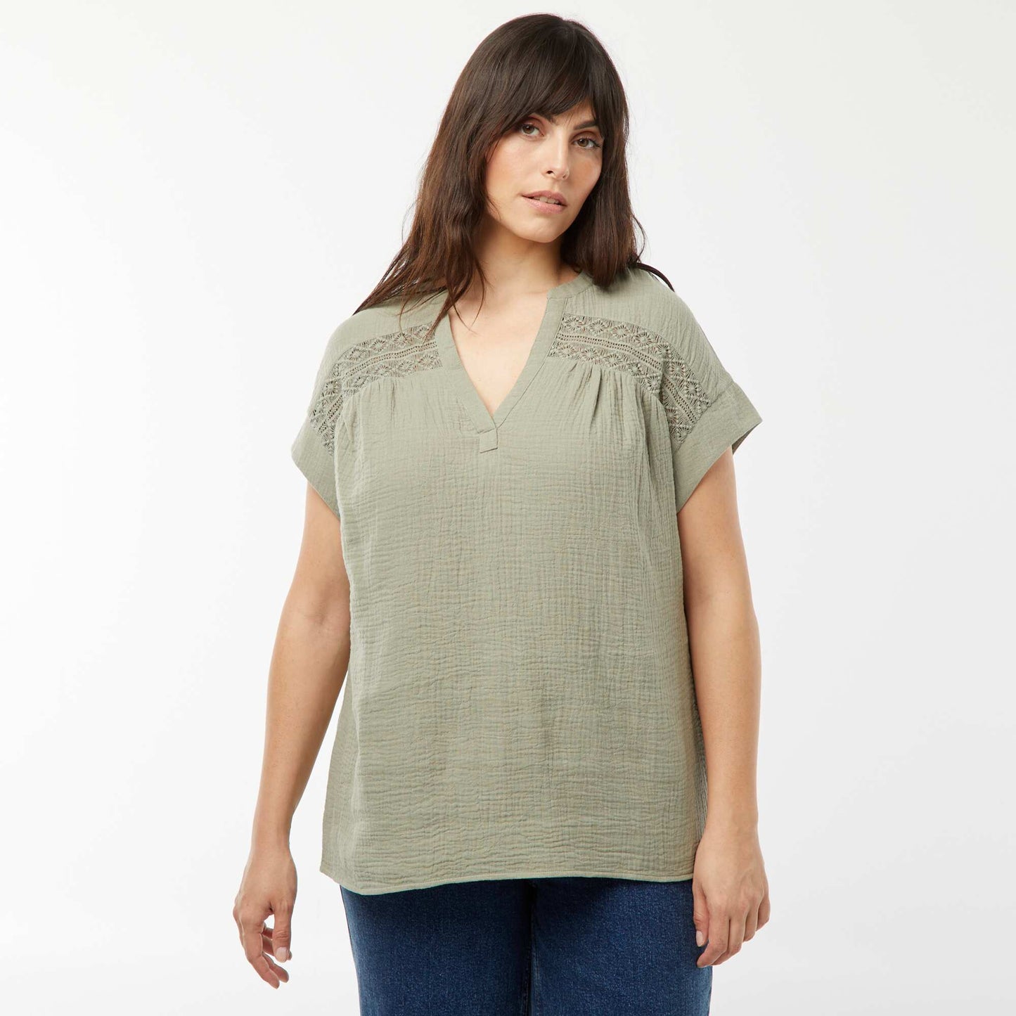 Double cotton gauze blouse GREEN