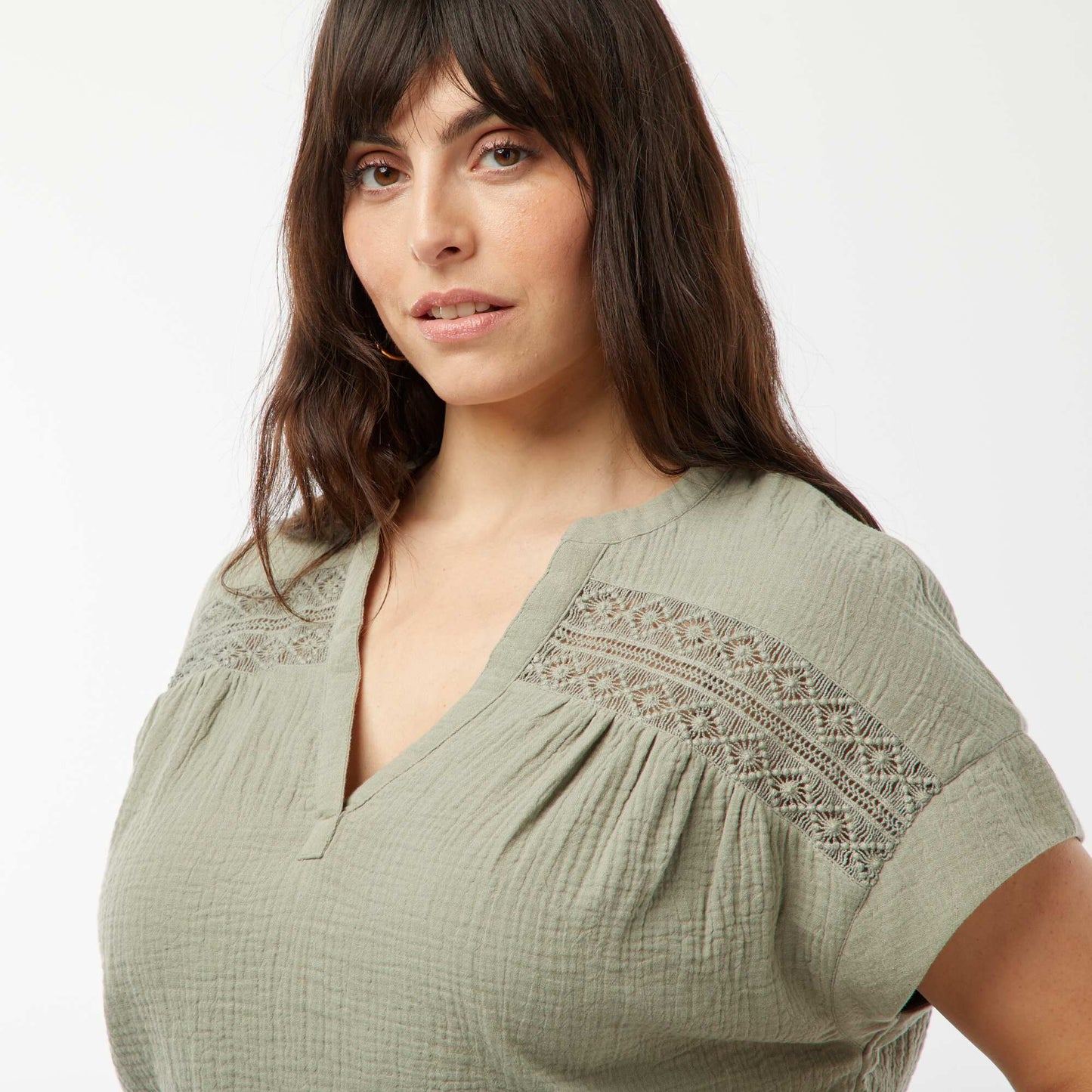 Double cotton gauze blouse GREEN