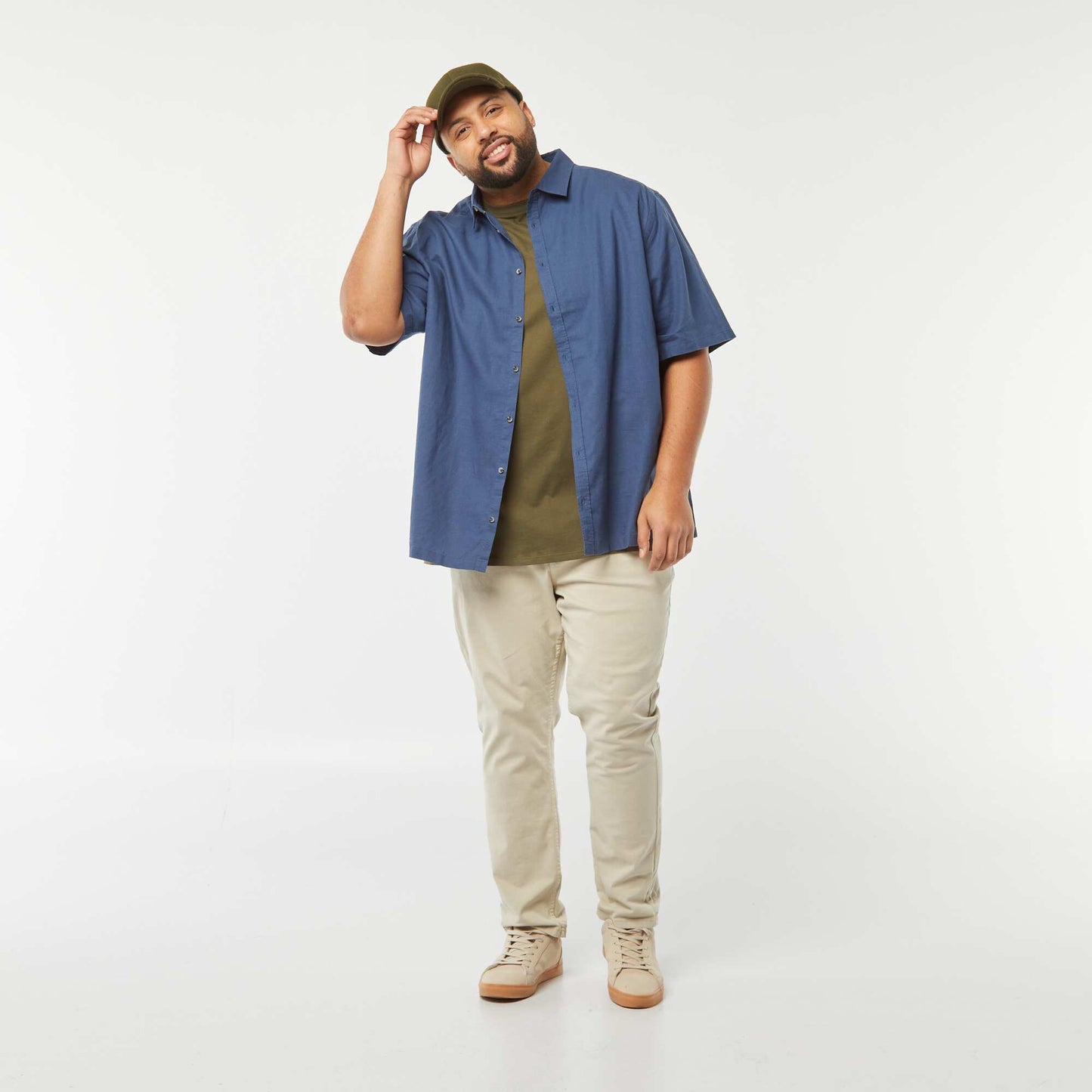 Short-sleeved linen-blend shirt BLUE
