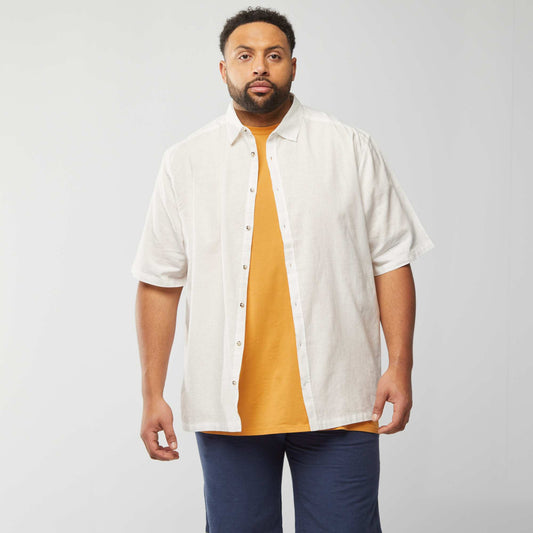 Short-sleeved linen-blend shirt WHITE