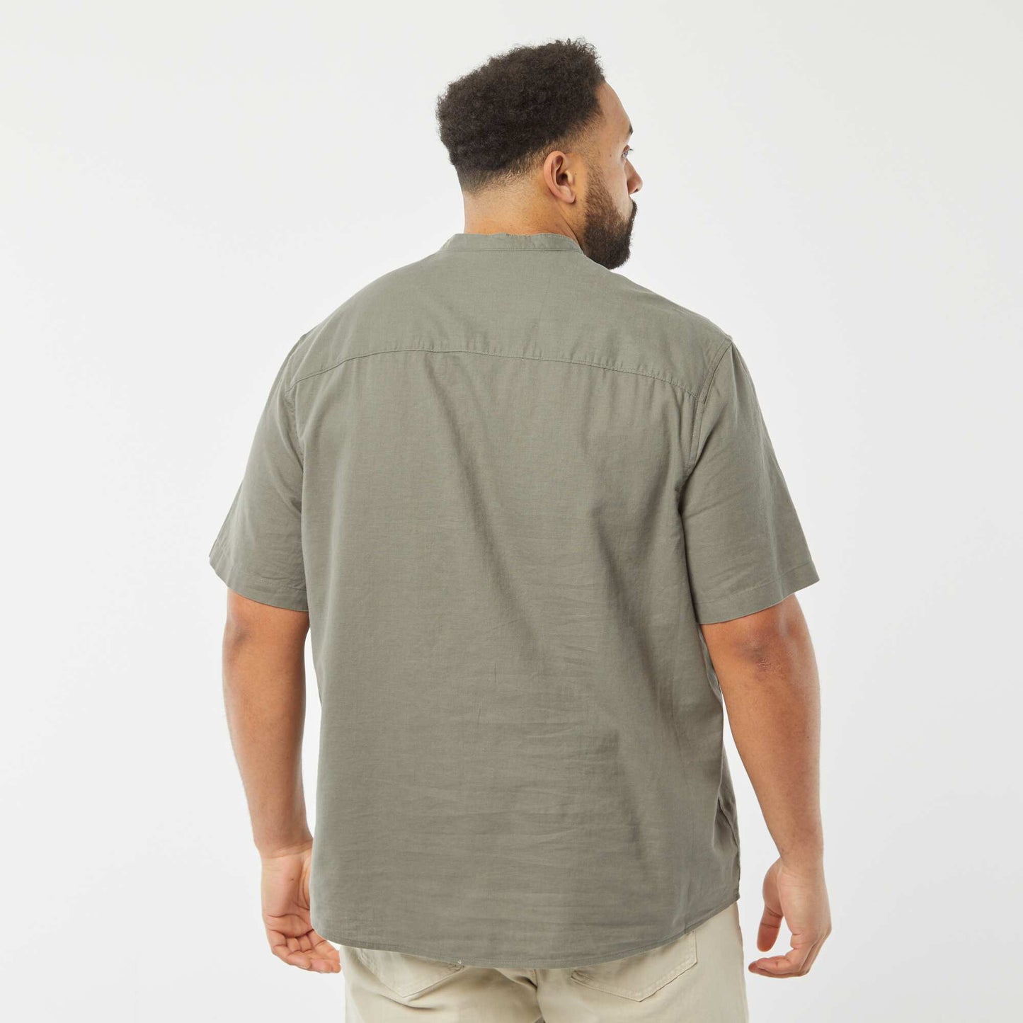 Plain short-sleeved linen-blend shirt GREEN