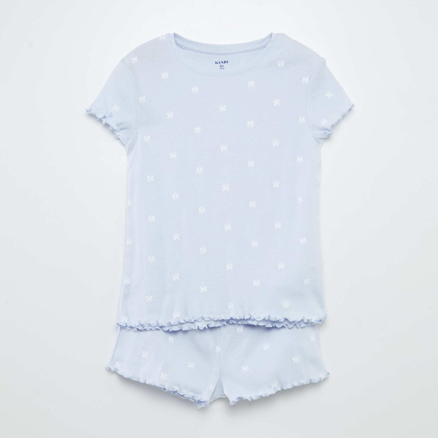 Printed T-shirt + shorts pyjama set with scalloped hems - 2-piece set WHITE