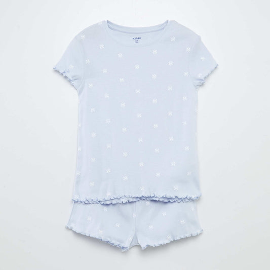 Printed T-shirt + shorts pyjama set with scalloped hems - 2-piece set WHITE