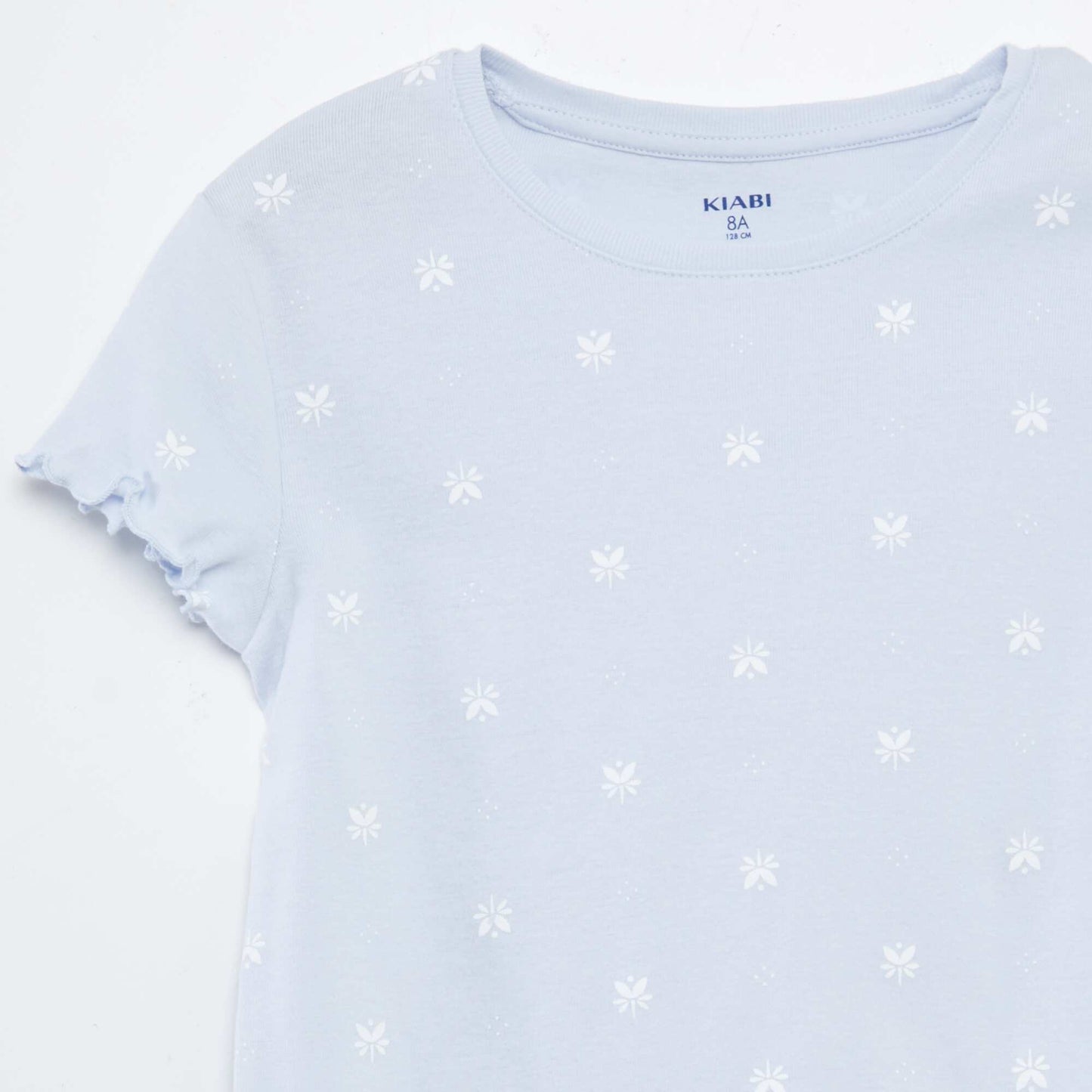 Printed T-shirt + shorts pyjama set with scalloped hems - 2-piece set WHITE