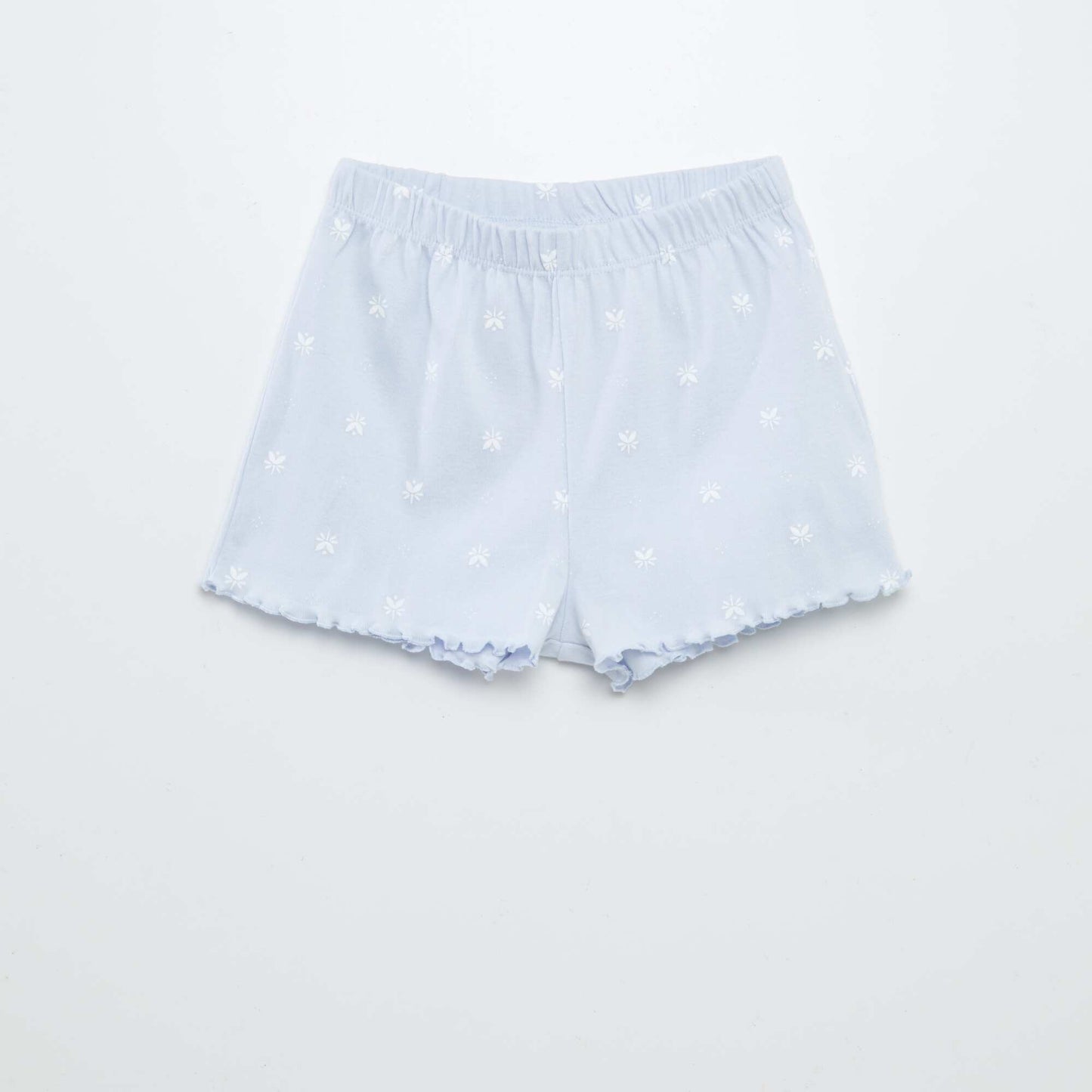 Printed T-shirt + shorts pyjama set with scalloped hems - 2-piece set WHITE