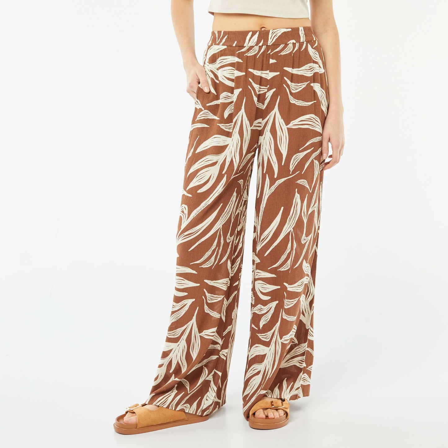 Crêpe wide-leg trousers BROWN