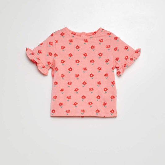 Printed T-shirt with short ruffled sleeves PINK