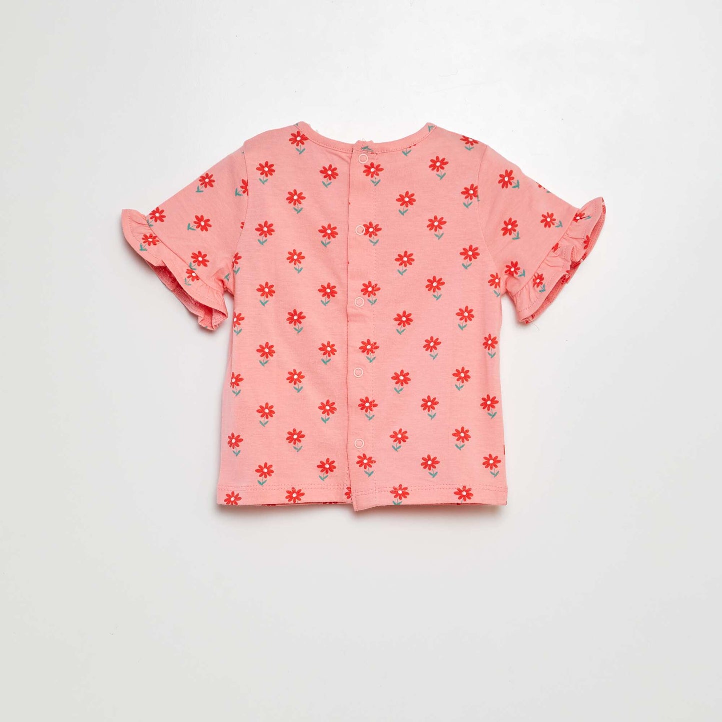 Printed T-shirt with short ruffled sleeves PINK