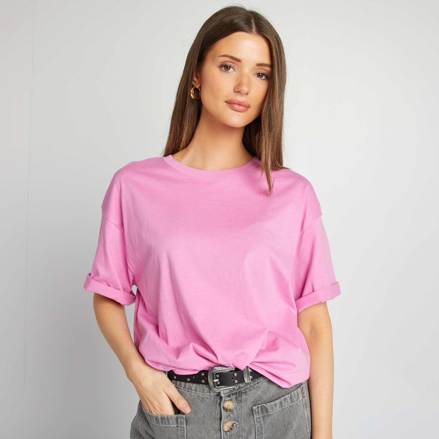 Plain oversized short-sleeved T-shirt PINK