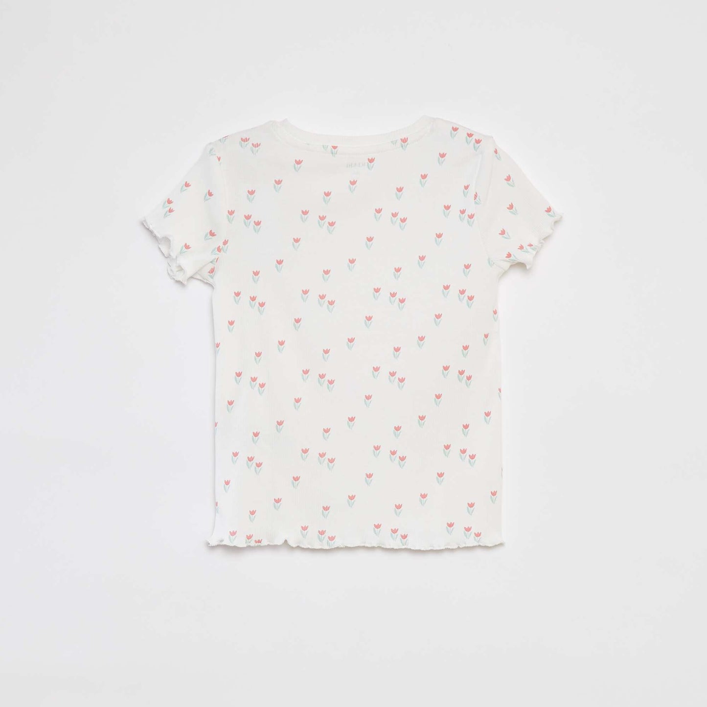 Patterned ribbed T-shirt with scalloped trim WHITE