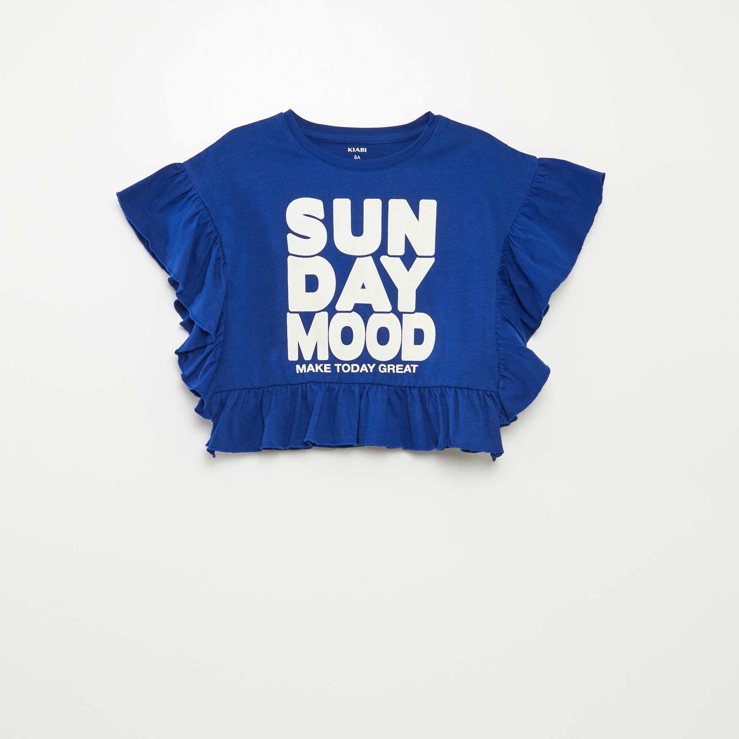 Printed ruffled T-shirt BLUE