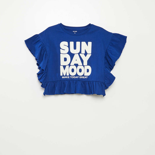 Printed ruffled T-shirt BLUE