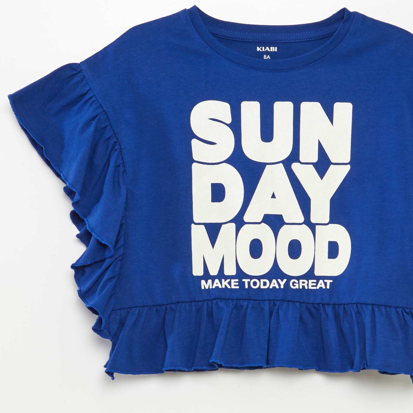 Printed ruffled T-shirt BLUE
