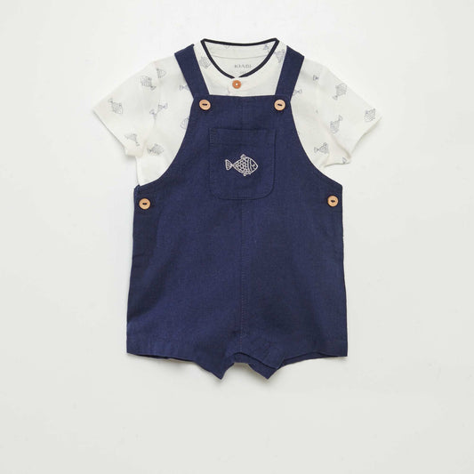 Dungarees + მაისურის ნაკრები - 2 ცალი კომპლექტი თეთრი