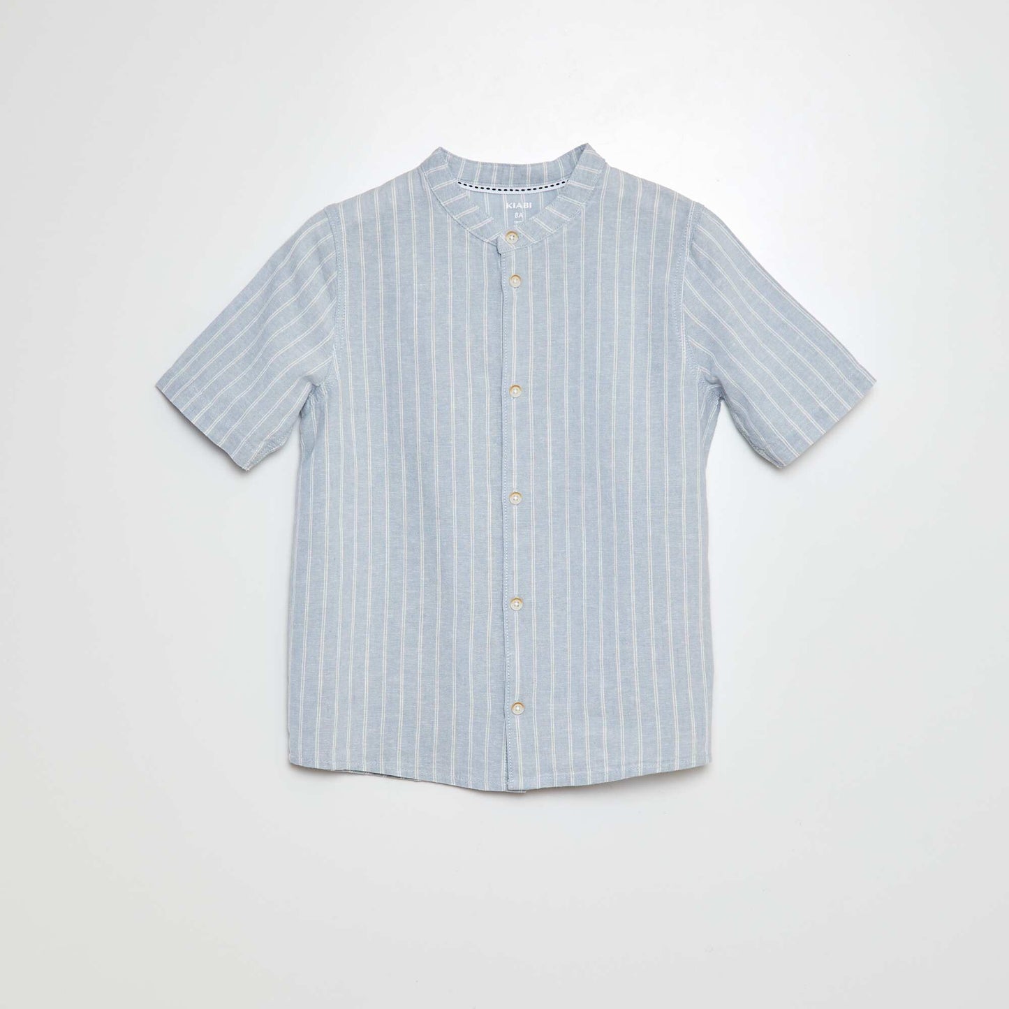Shirt with mandarin collar and short sleeves BLUE