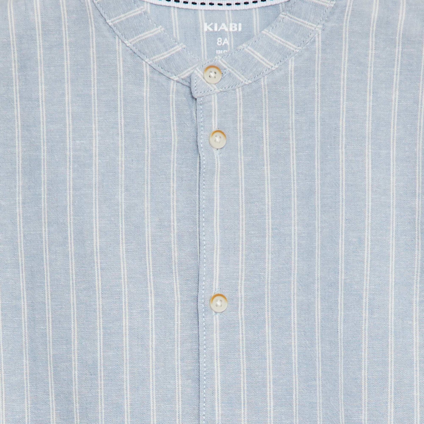 Shirt with mandarin collar and short sleeves BLUE