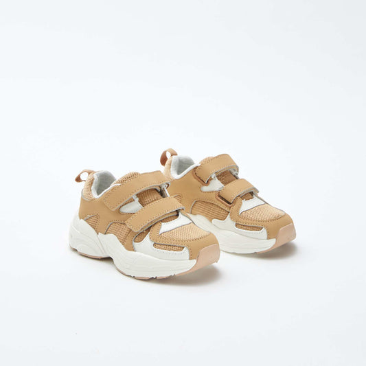 Mesh and faux leather trainers WHITE