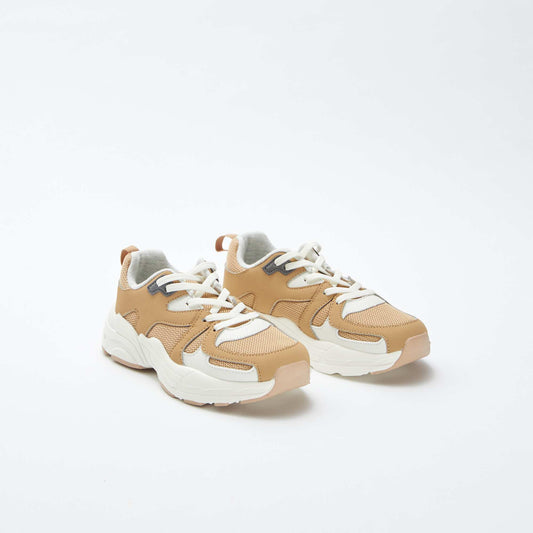 Mesh and faux leather trainers WHITE