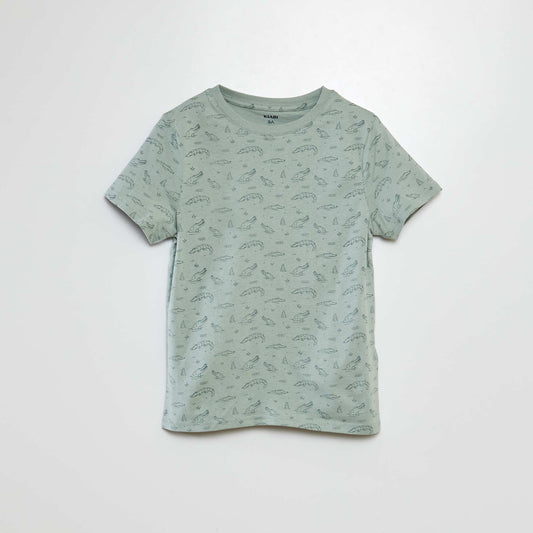 Patterned short-sleeved T-shirt GREEN