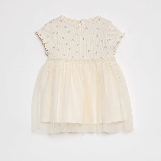 Short-sleeved dress with tulle skirt WHITE