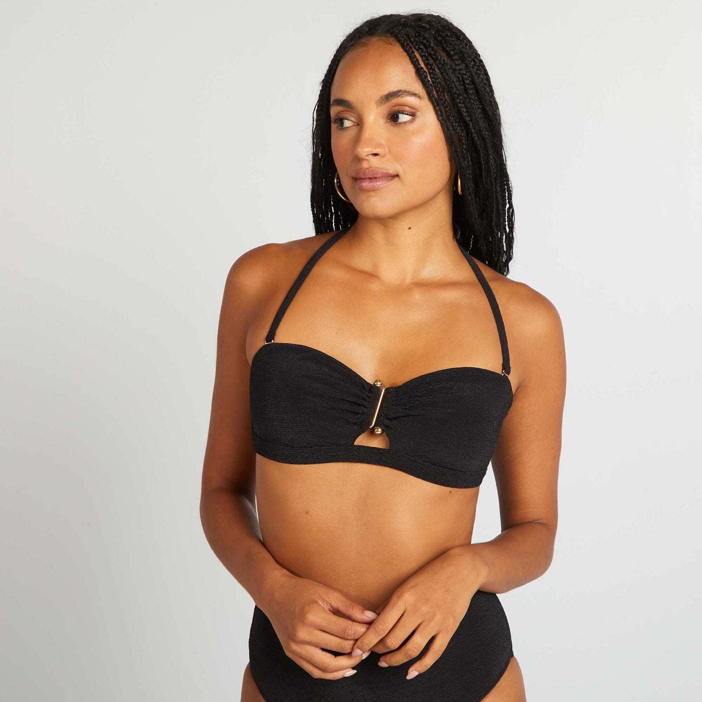 Bandeau bikini top with jewel between the cups BLACK
