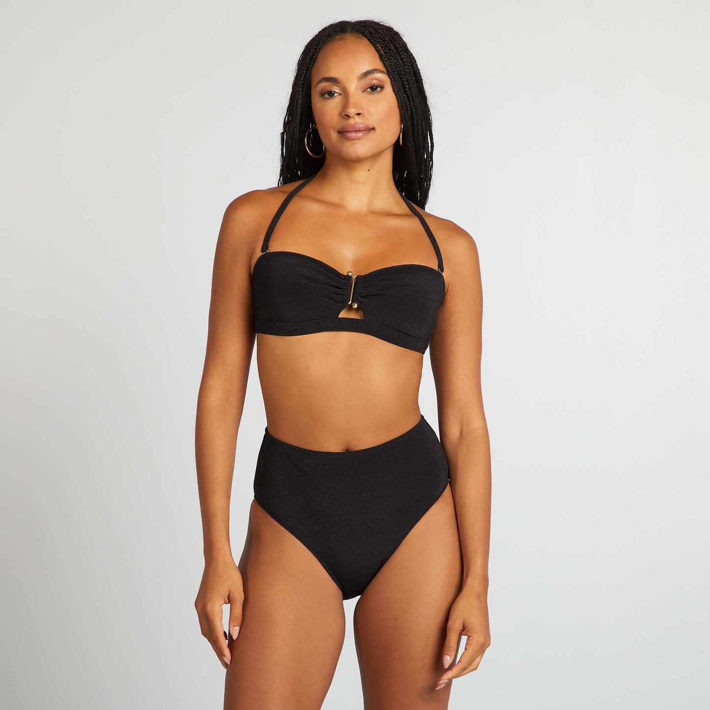Bandeau bikini top with jewel between the cups BLACK