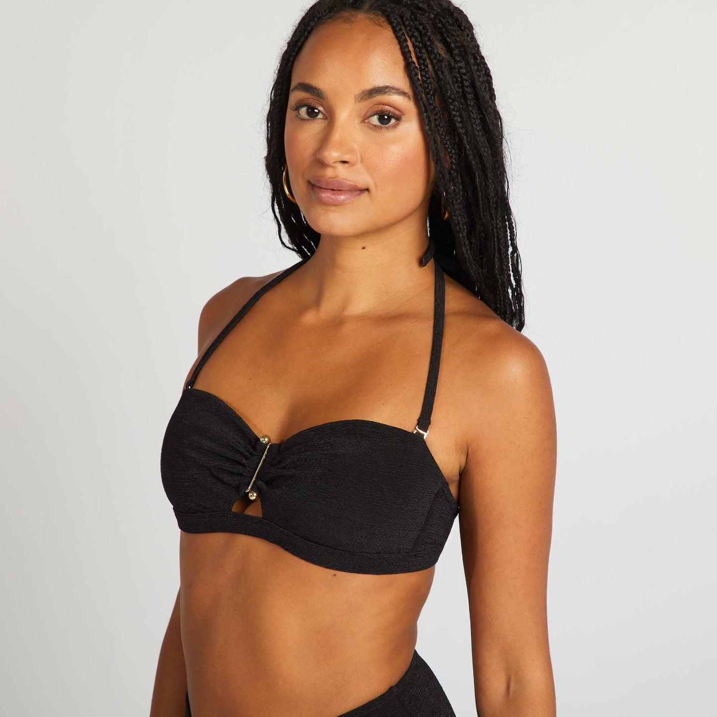 Bandeau bikini top with jewel between the cups BLACK