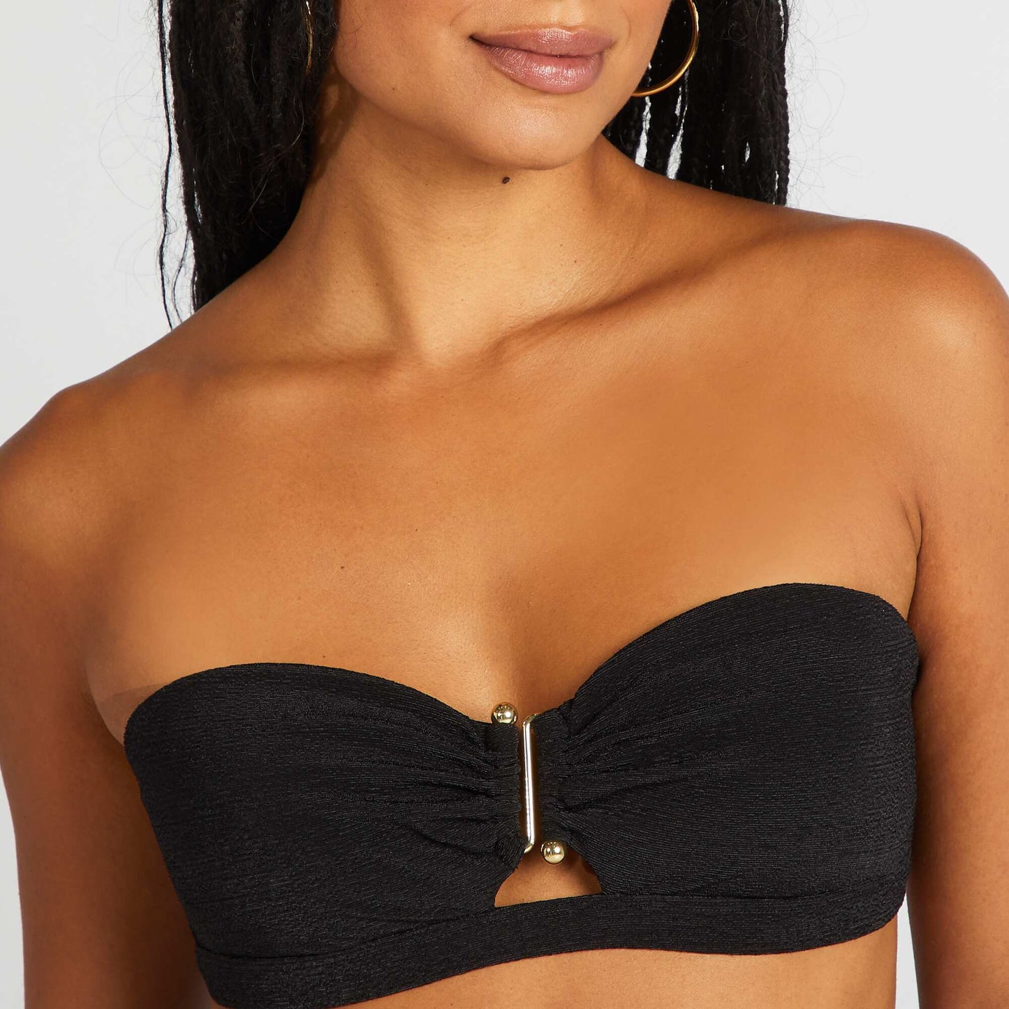Bandeau bikini top with jewel between the cups BLACK