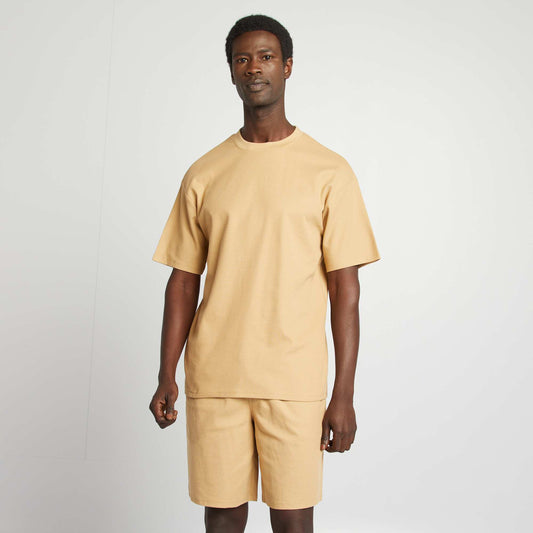 Short waffle knit pyjamas - 2-piece set BEIGE