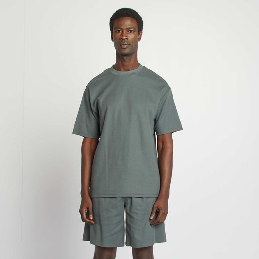 Short waffle knit pyjamas - 2-piece set GREEN